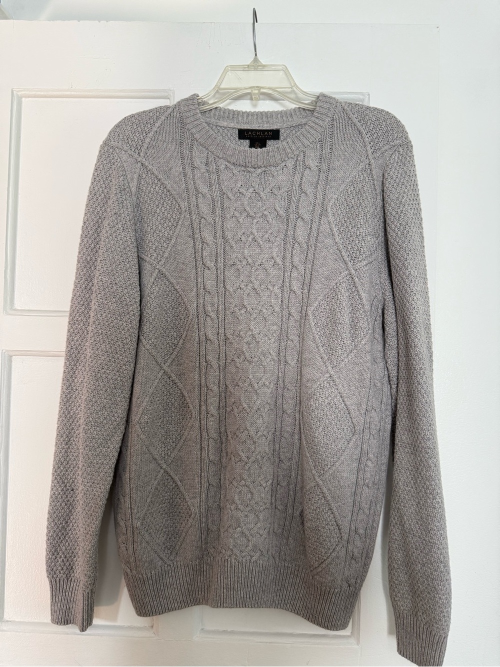 Men's Light Gray Cable Crewneck Sweater